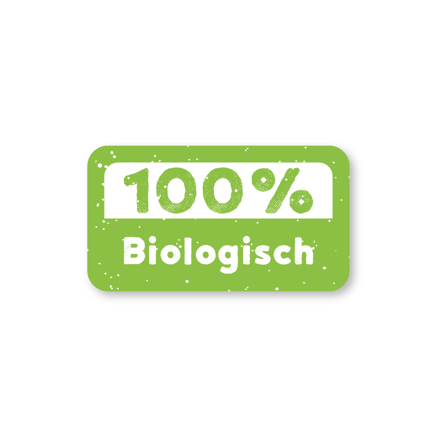 Stickers '100% Biologisch' lichtgroen-wit rechthoek 38x21mm