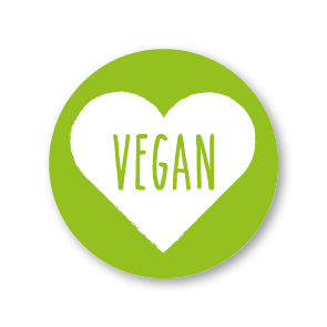 Stickers 'Vegan' hartje lichtgroen-wit rond 30mm