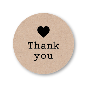 Thank you stickers karton-zwart rond 30mm