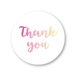 Thank you stickers wit-donkerpaars-lichtgeel rond 30mm