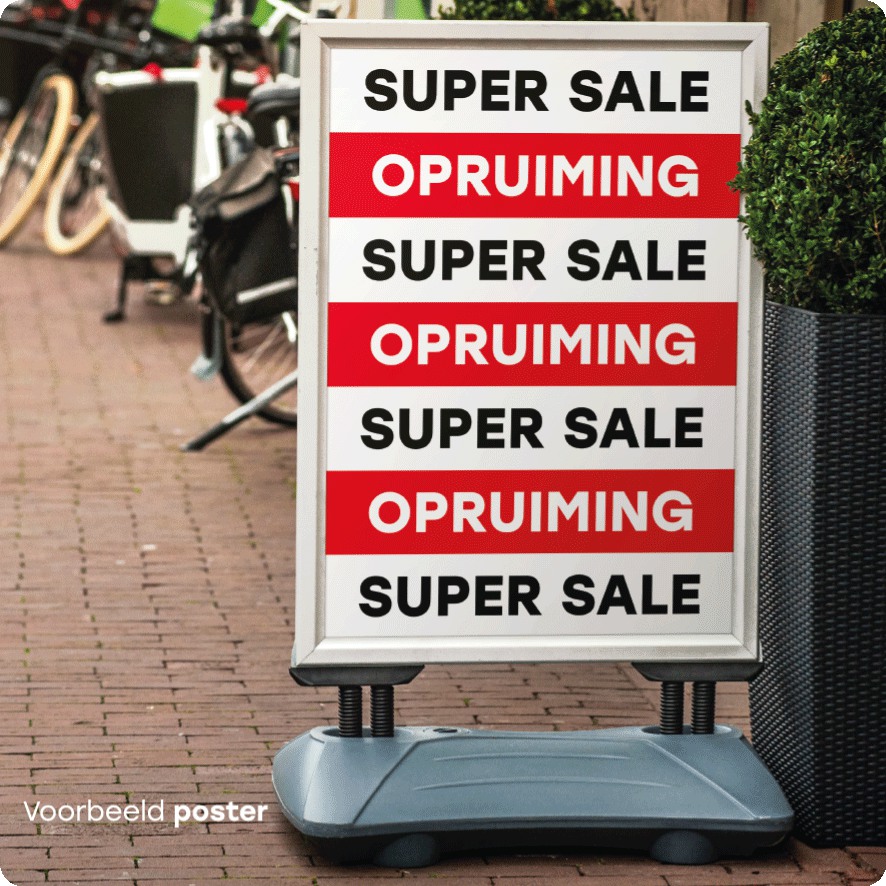 Voorbeeld 'Super Sale' opruiming poster stoepbord