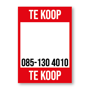 Te Koop poster rood gepersonaliseerd met eigen telefoonnummer