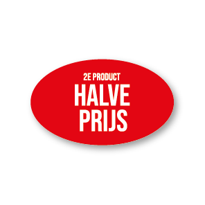 2e product halve prijs raamsticker rood-wit ovaal