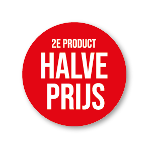 2e product halve prijs raamsticker rood-wit rond