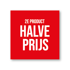 2e product halve prijs raamsticker rood-wit vierkant