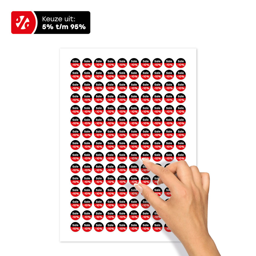Bril kortingsstickers 'Sale' stickervel rood-zwart-wit rond 15mm