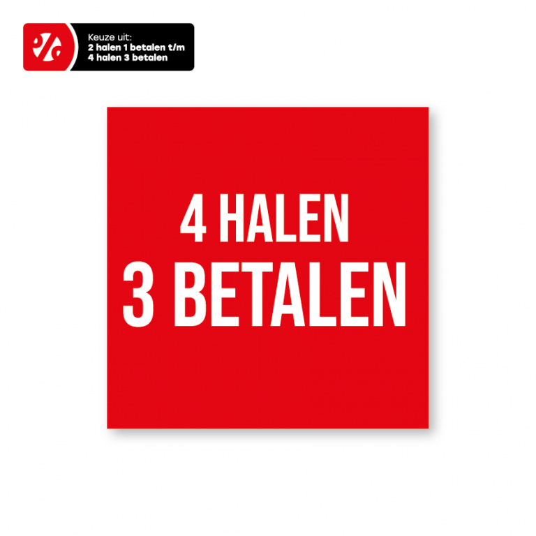 'Halen Betalen' raamsticker rood, vierkant Kortingsticker.nl