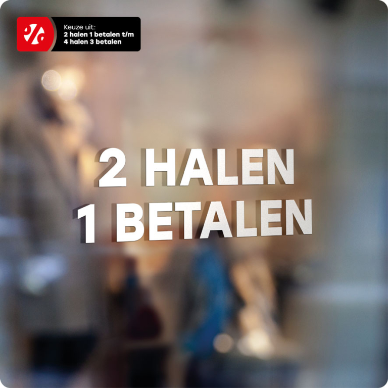Halen Betalen raamtekst rood, contour Kortingsticker.nl