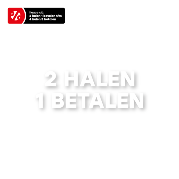 Halen Betalen raamtekst rood, contour Kortingsticker.nl