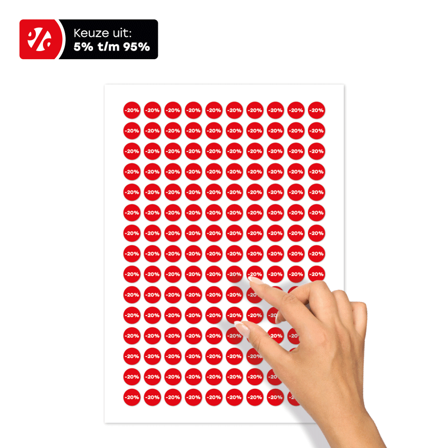 Stickervel kortingsstickers rood-wit rond 15mm