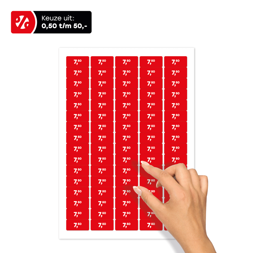 Stickervel prijsstickers rood-wit rechthoek 36x17mm