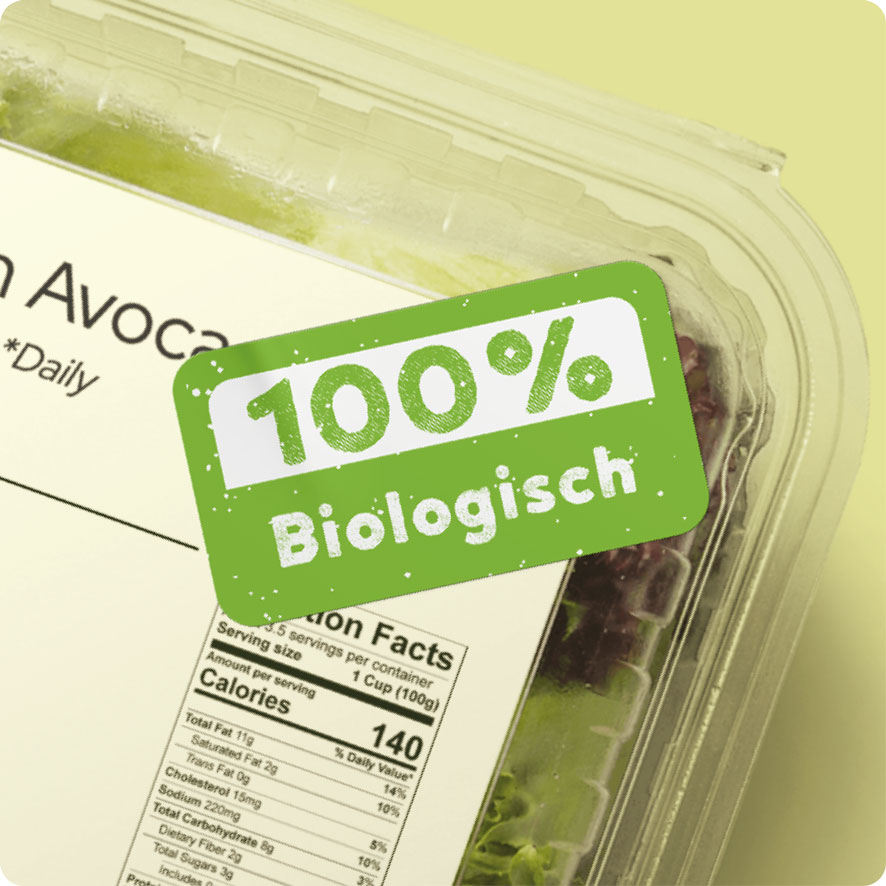 Sticker '100% Biologisch' lichtgroen rond 30mm salade verpakking