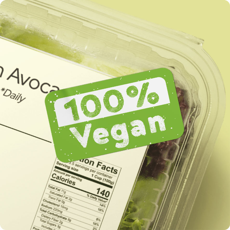Sticker '100% Vegan' lichtgroen rond 30mm salade verpakking