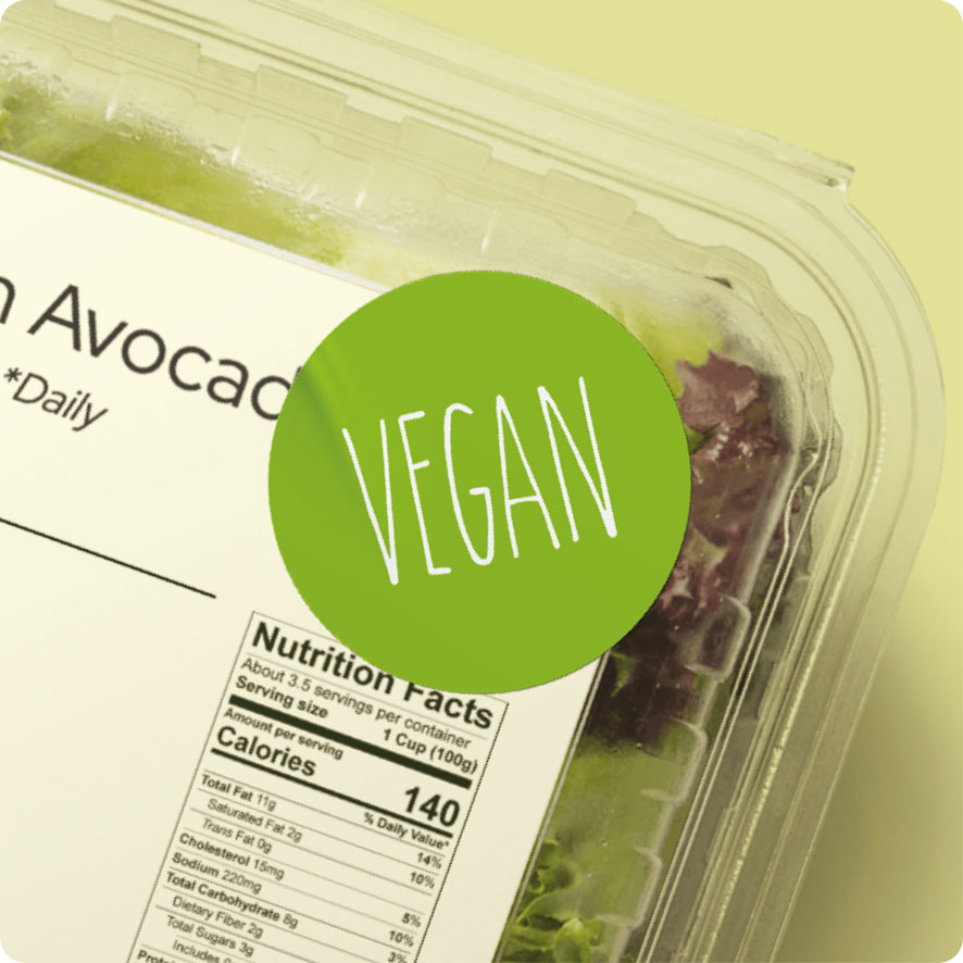 Sticker 'Vegan' lichtgroen rond 30mm salade verpakking