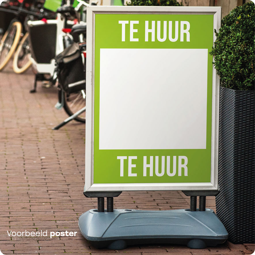 Voorbeeld 'Te Huur' poster lichtgroen stoepbord