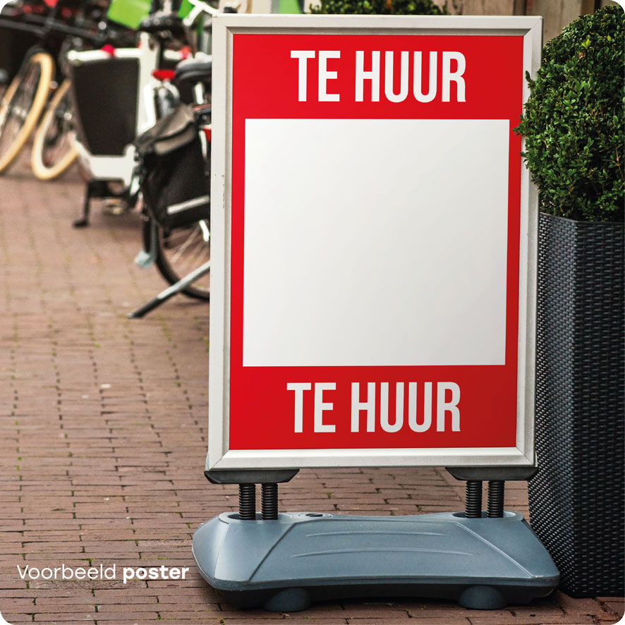 Voorbeeld 'Te Huur' poster rood stoepbord