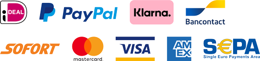 Betaalwijzen: Ideal, PayPal, Klarna, Bancontact, Sofort, Mastercard, Visa, American Express, Sepa