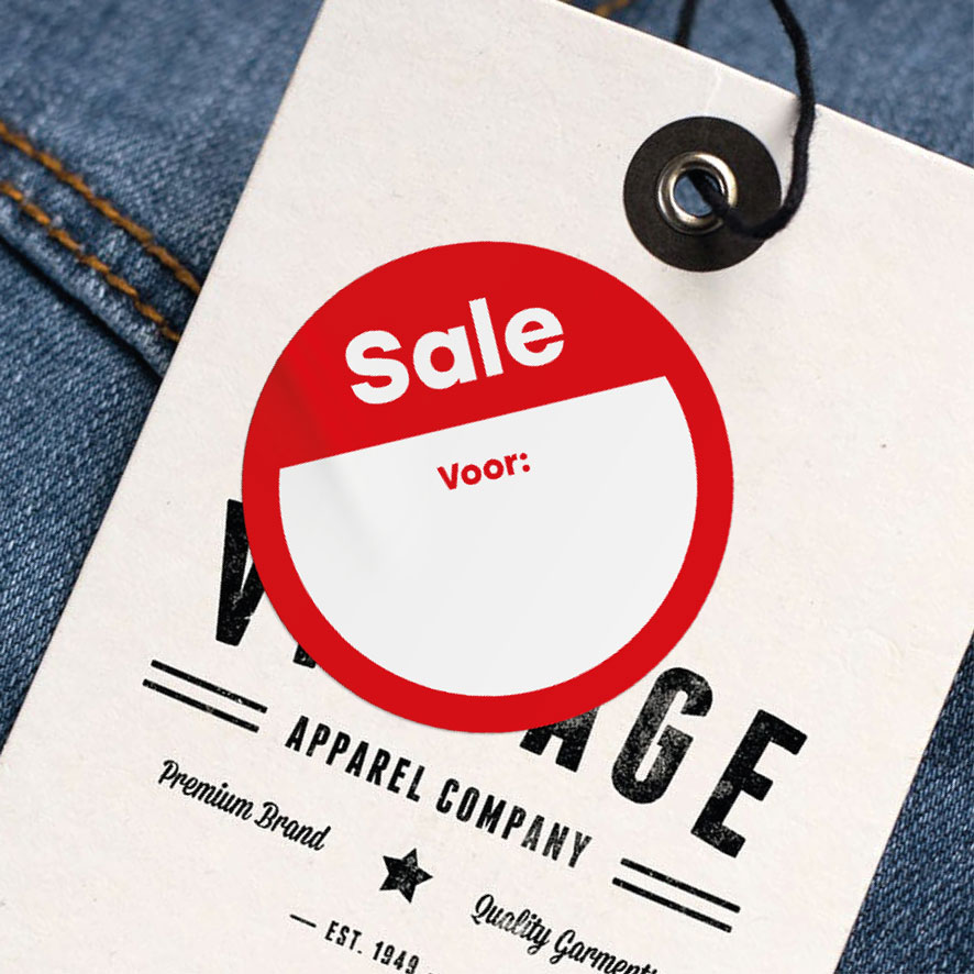 Beschrijfbare 'Sale' sticker rood rond 30mm kleding hangtag
