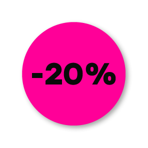 Kortingsstickers fluor roze-zwart rond 30mm