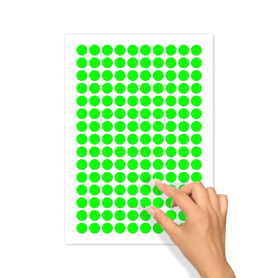 Stickervel A4 blanco stickers fluor groen rond 15mm