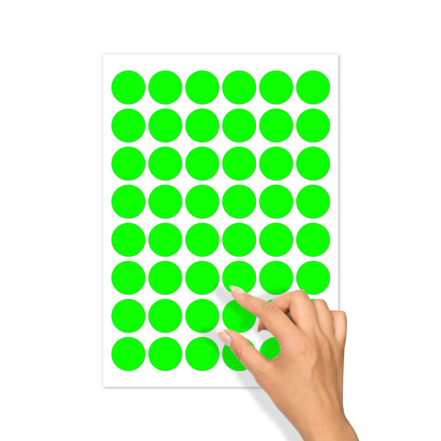 Stickervel A4 blanco stickers fluor groen rond 30mm