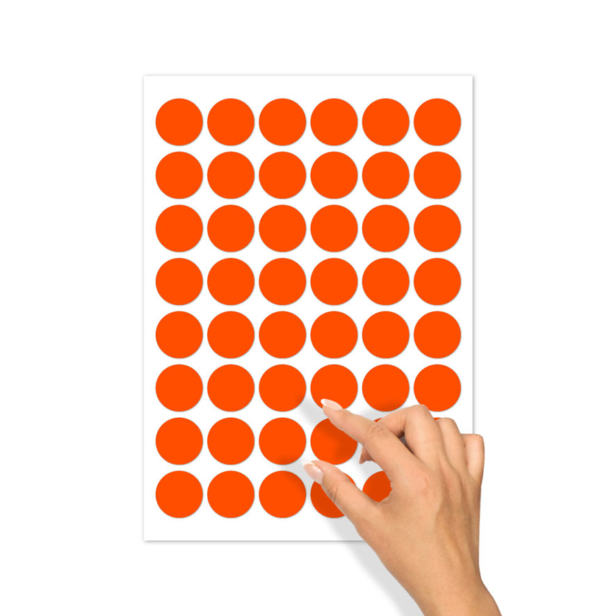 Stickervel A4 blanco stickers fluor oranje rond 30mm