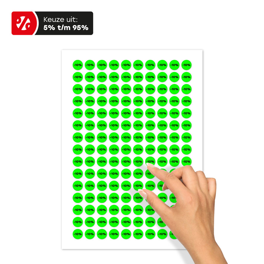Stickervel kortingsstickers fluor groen-zwart rond 15mm