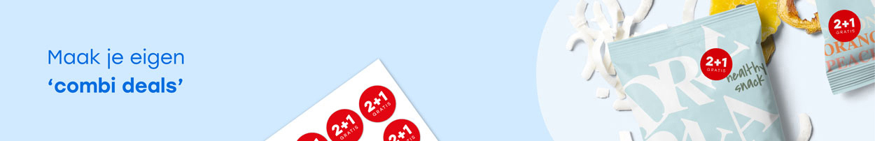 2+1 gratis stickers kopen of bestellen banner