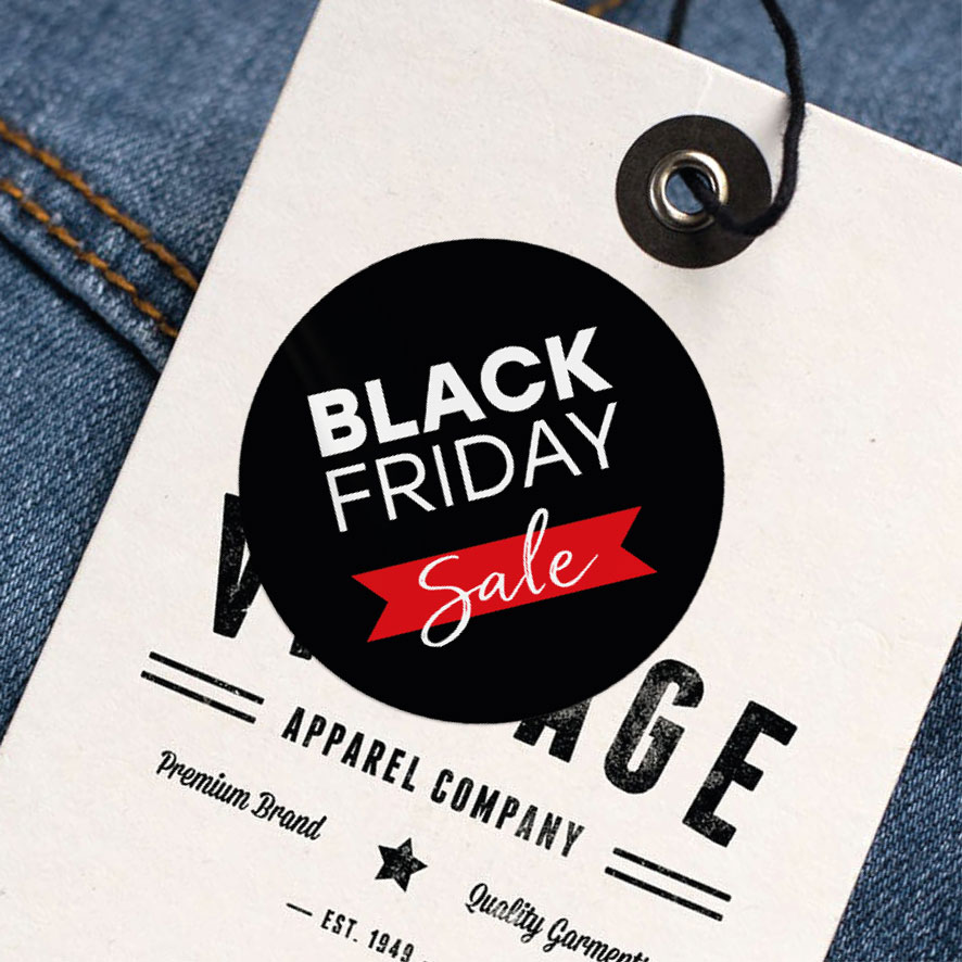 Black Friday Sale sticker zwart rond 30mm kleding hangtag