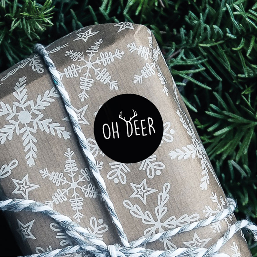 Oh Deer stickers zwart 30mm cadeau verpakking