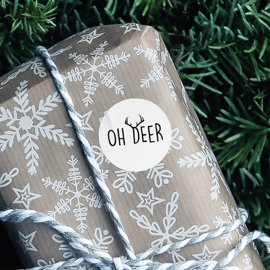 Oh Deer stickers wit 30mm cadeau verpakking