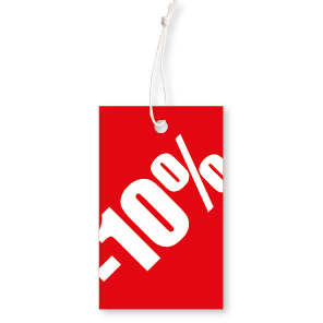Prijskaartjes 10% korting winkel kleding rood 90x55mm hangtag