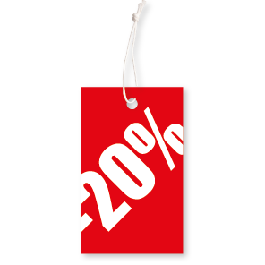 Prijskaartjes 20% korting winkel kleding rood 90x55mm