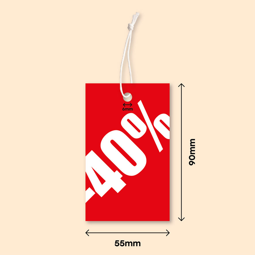 Prijskaartjes 40% korting winkel kleding rood formaat 90x55mm