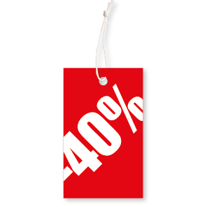 Prijskaartjes 40% korting winkel kleding rood 90x55mm hangtag