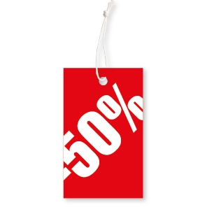 Prijskaartjes 50% korting winkel kleding rood 90x55mm hangtag