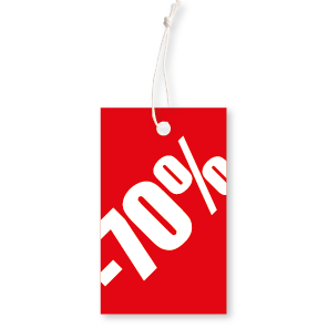 Prijskaartjes 70% korting winkel kleding rood 90x55mm hangtag