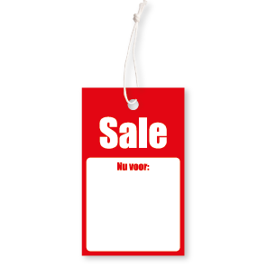 Sale kaartjes Nu/Voor winkel kleding rood 90x50mm hangtag