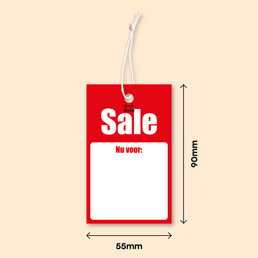 Sale kaartjes Nu voor winkel kleding rood hangtag formaat 90x55mm