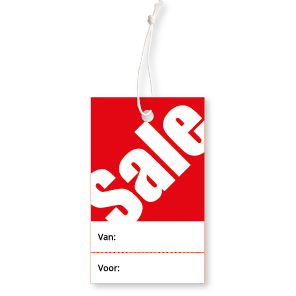 Sale prijskaartjes Van/Voor rood 90x55mm jeans hangtag