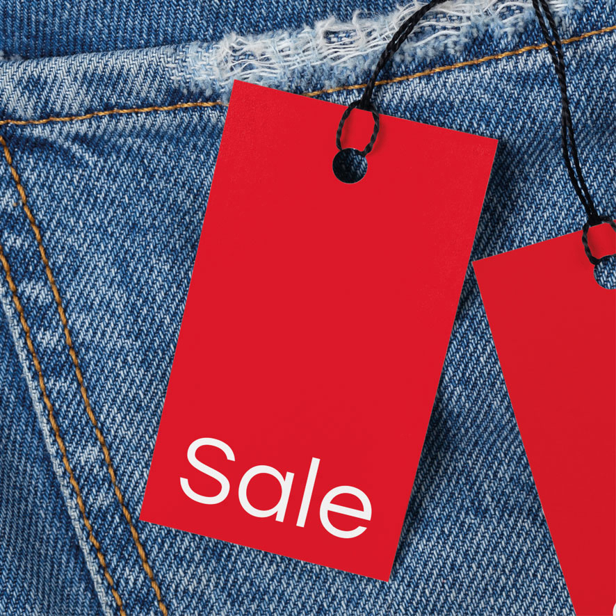 Sale kaartjes winkel kleding rood 90x55mm horizontaal jeans hangtag