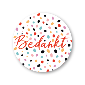 Bedankt stickers gekleurde stipjes wit rond