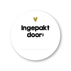 Beschrijfbare stickers 'Ingepakt door' hartje rond