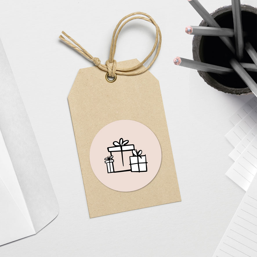 Sticker 'Cadeau pakjes' Set lichtroze rond hangtag