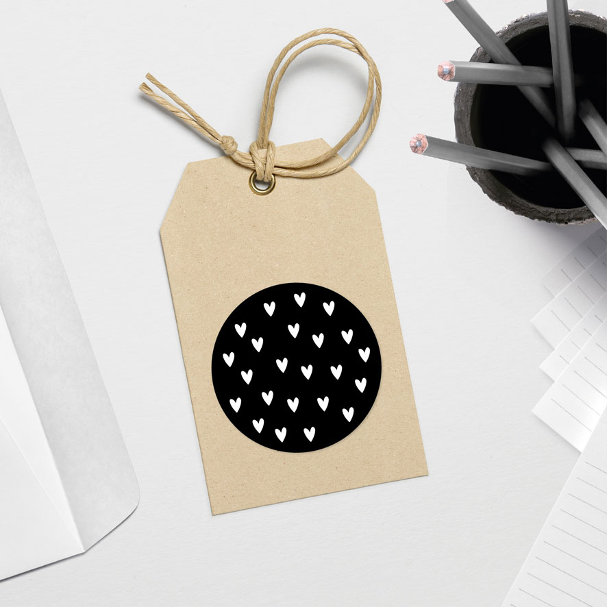Sticker 'Hartjes' Combi Set zwart rond hangtag