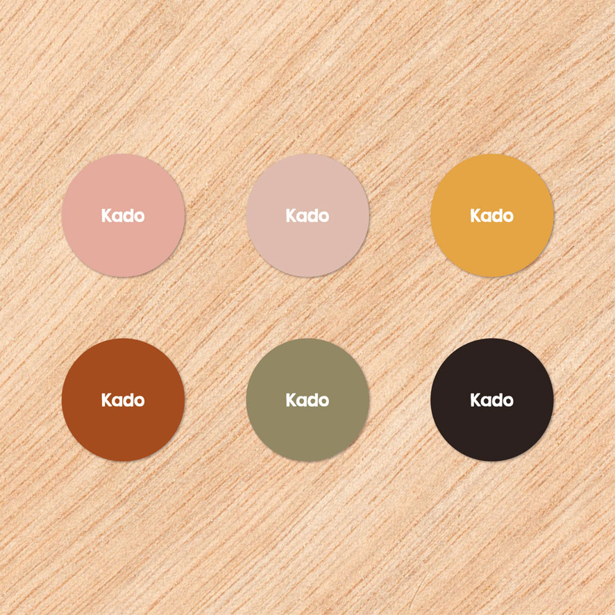Stickers 'Kado' Combi Set roze, lichtroze, okergeel, lichtbruin, kaki, donkerbruin rond 30mm en 40mm