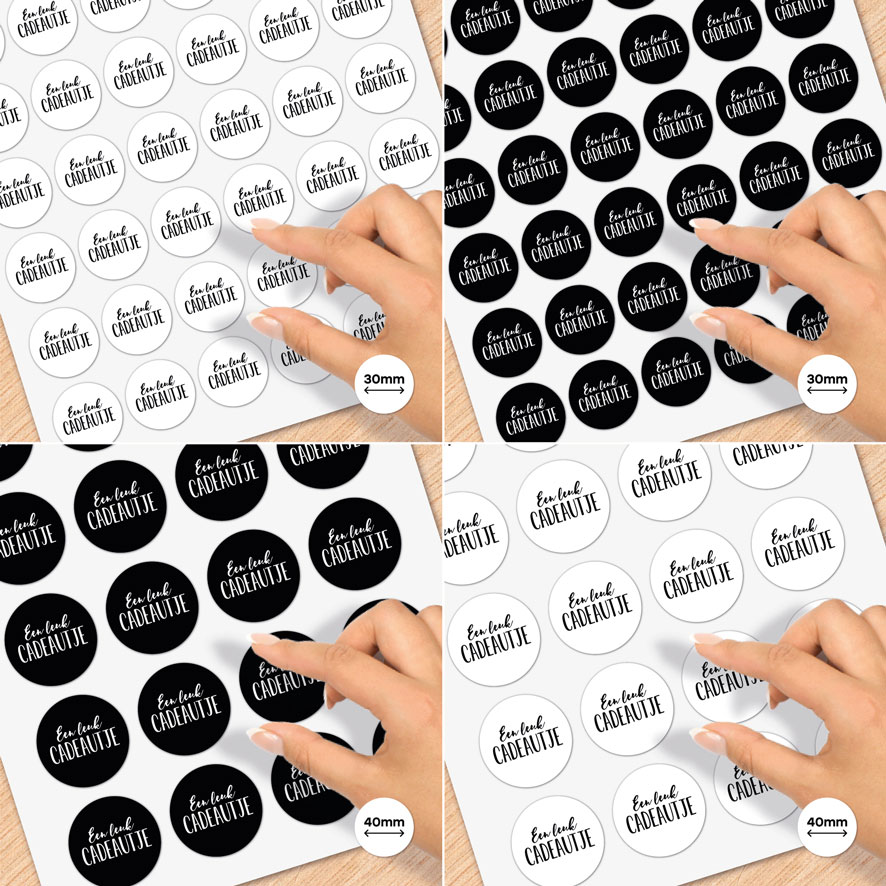 Stickervel A4 stickers 'Een leuk cadeautje' rond 30mm en 40mm