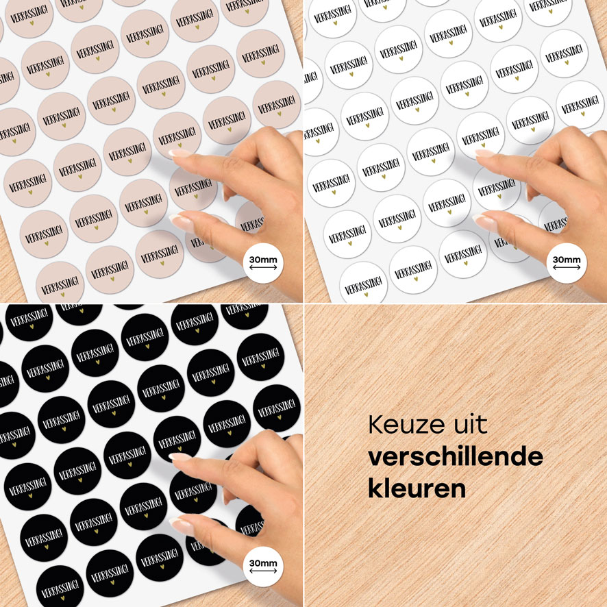 Stickervel A4 stickers 'Verrassing' hartje rond 30mm