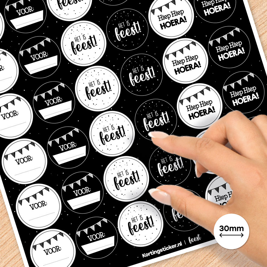 Stickervel A4-stickers 'Feest' Combi Set zwart, wit rond 30mm