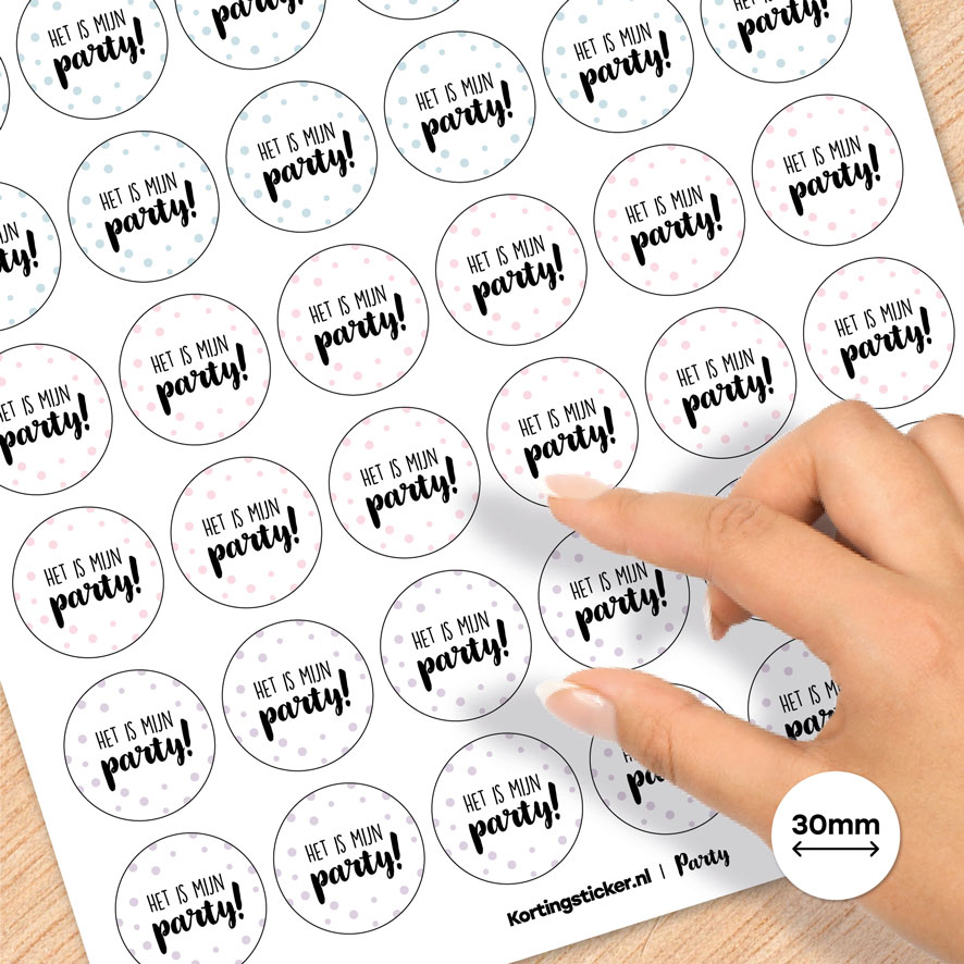 Stickers 'Het is mijn party' Set | Kortingsticker.nl